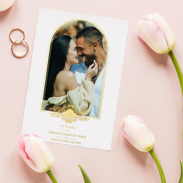 Wedding Fancy Golden Arch Effect Photo Foil Invitation (Creator Uploaded)