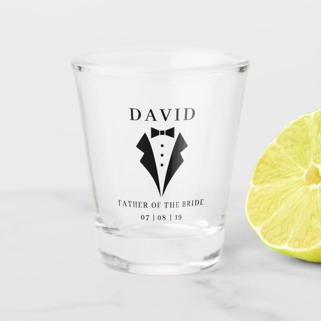 Wedding FATHER OF THE BRIDE Tuxedo Shot Glass (Front)