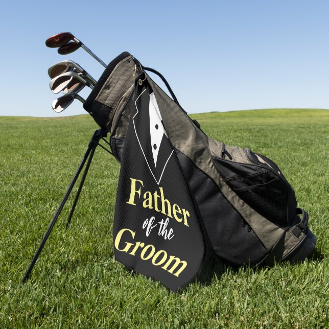Wedding Father of the Groom Tuxedo Personalized Golf Towel (Green)