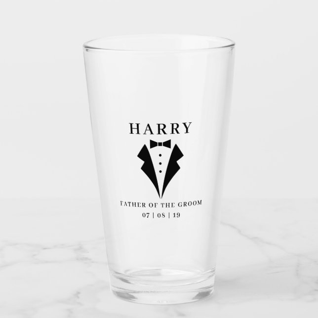 Wedding FATHER OF THE GROOM Tuxedo Pint Glass (Front)