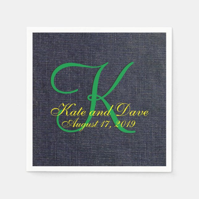 Wedding Faux Blue Jean Denim Cloth Monogram Napkins (Front)