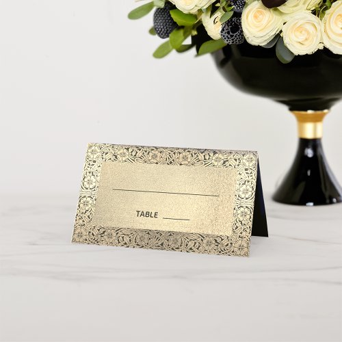 Wedding Faux Gold Black Elegant Vintage Floral Place Card
