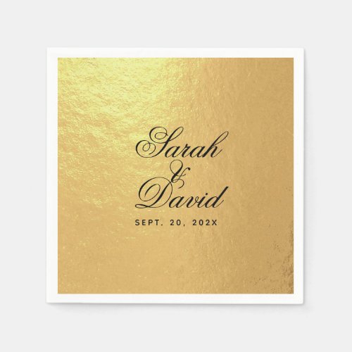 Wedding Faux Gold Foil Elegant Black Script Napkin