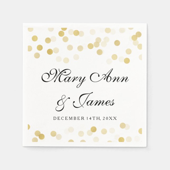 Wedding Faux Gold Foil Glitter Lights Paper Napkins (Front)