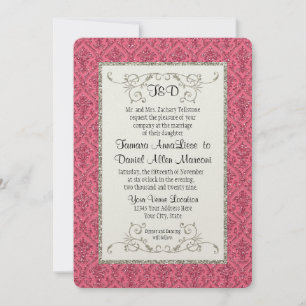 Wedding Faux Gold Glitter Damask Floral Pattern Invitation