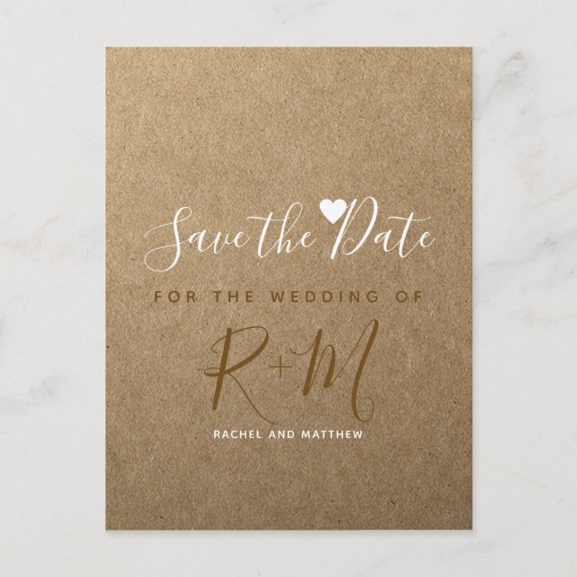 Wedding faux kraft paper save the date announcement postcard (Front)