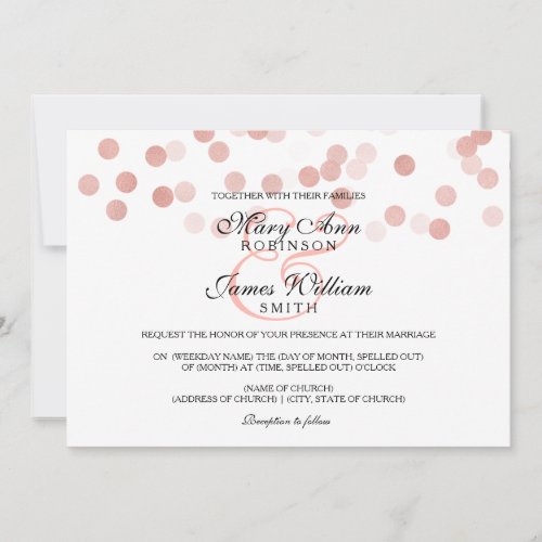 Wedding Faux Rose Gold Foil Glitter Lights Invitation