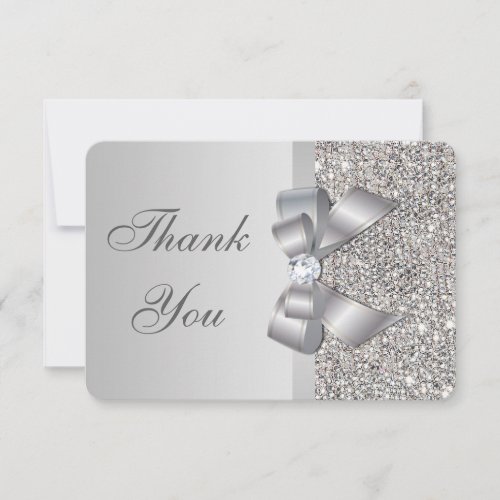 Wedding Faux Silver Sequins Bow Thank You