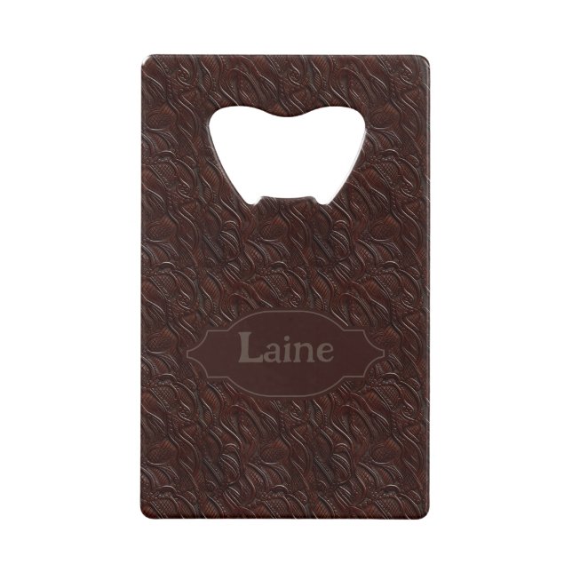Wedding Faux Tooled Leather Look Credit Card Bottle Opener (Front)