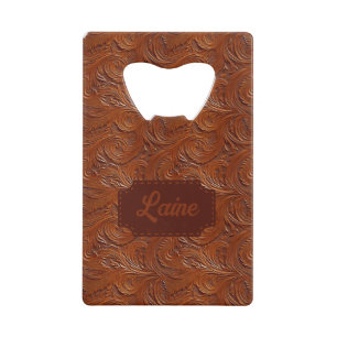 Wedding Faux Tooled Leather Look Credit Card Bottle Opener