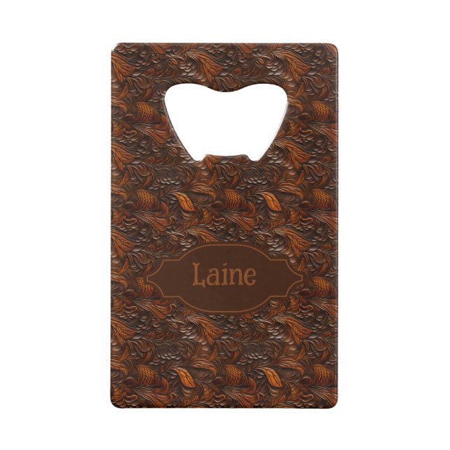 Wedding Faux Tooled Leather Look Credit Card Bottle Opener (Front)