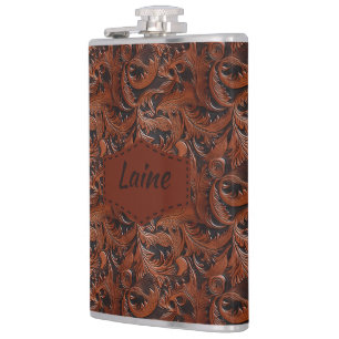 Wedding Faux Tooled Leather Look Flask