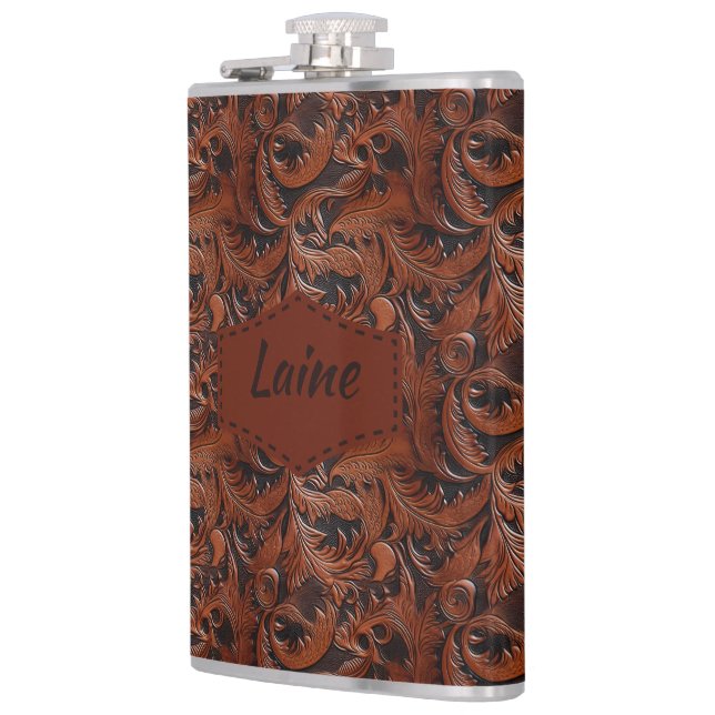 Wedding Faux Tooled Leather Look Flask (Left)