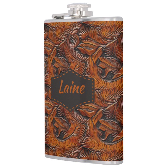 Wedding Faux Tooled Leather Look Flask (Left)
