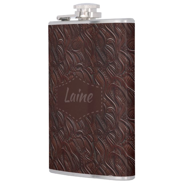 Wedding Faux Tooled Leather Look Flask (Left)