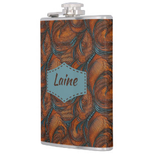 Wedding Faux Tooled Leather Look Flask