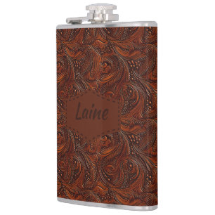 Wedding Faux Tooled Leather Look Flask