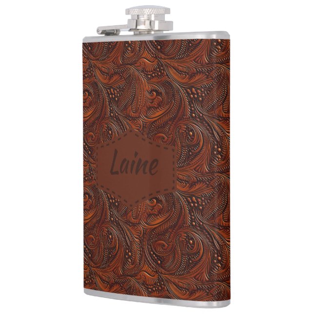 Wedding Faux Tooled Leather Look Flask (Left)