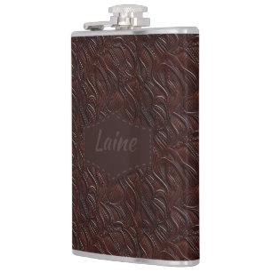 Wedding Faux Tooled Leather Look Flask