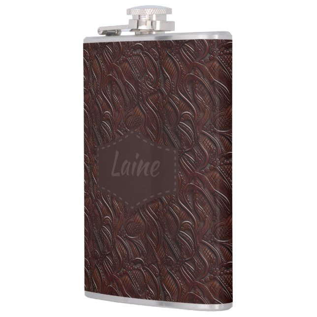 Wedding Faux Tooled Leather Look Flask (Left)