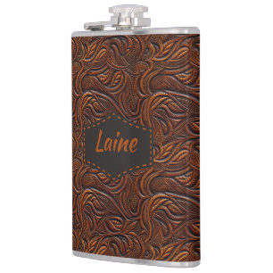 Wedding Faux Tooled Leather Look Flask