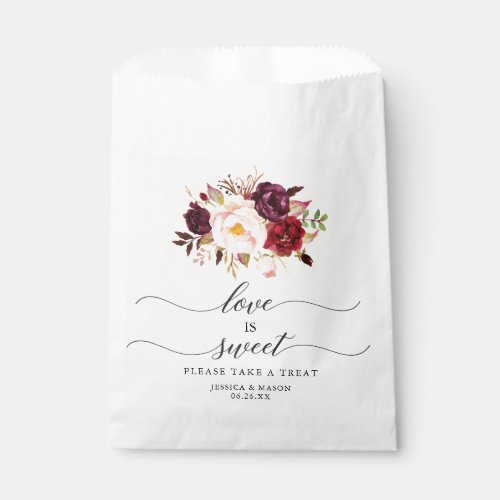 Wedding Favor Bag Love is Sweet Burgundy Marsala