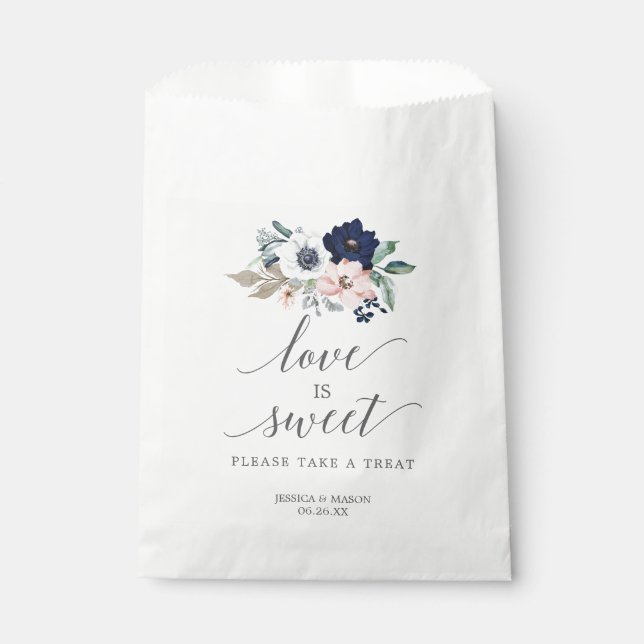 Wedding Favor Bag Love is Sweet Navy Blooms (Front)