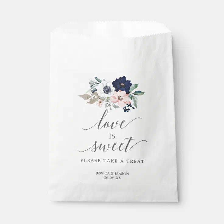 Wedding Favor Bag Love is Sweet Navy Blooms | Zazzle