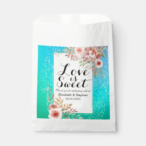 Wedding Favor Bag Modern Pink Floral Teal Gold Dot