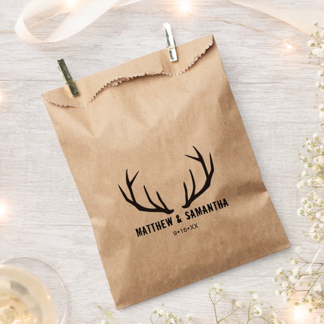 Wedding Favor Bag | Rustic Deer Antler (Clipped)