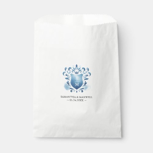 Wedding Favor Bags Blue Monogrammed Crest