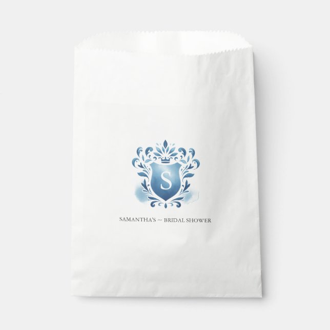 Wedding Favor Bags Blue Monogrammed Crest (Front)