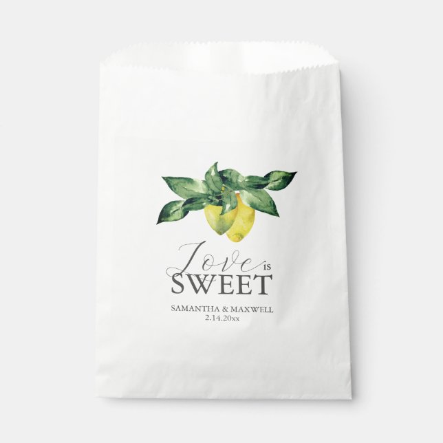 Wedding Favor Bags Love Is Sweet Lemons & Leaves (Front)