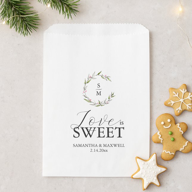 Wedding Favor Bags Love Is Sweet Monogrammed (Christmas wedding favor bags with monogram and Love is Sweet. Customized)