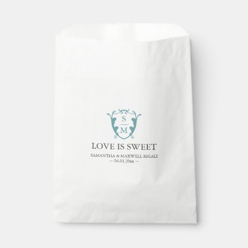 Wedding Favor Bags Monogram Turquoise Blue