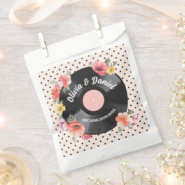 Wedding Favor Bags Music Record Floral 1950s  (Clipped)