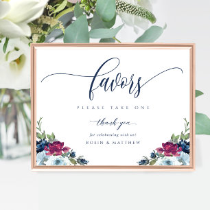 Wedding Favor Berry, Blue, Burgundy Floral Sign