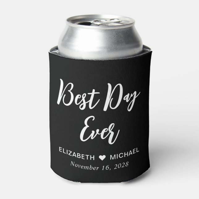 Wedding Favor Best Day Ever Black Can Cooler (Can Front)