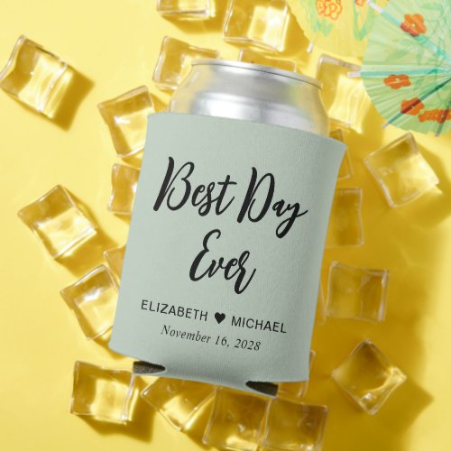 Wedding Favor Best Day Ever Sage Can Cooler