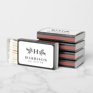 Wedding favor black and white rustic monogram matchboxes
