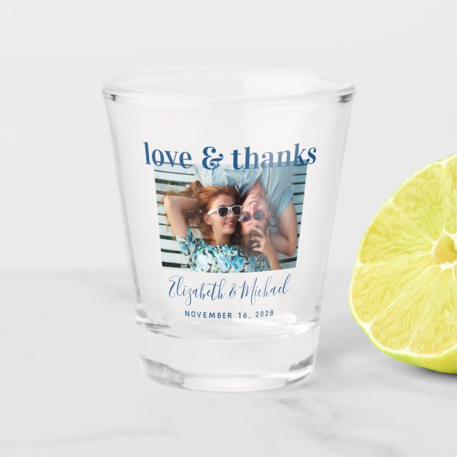 Wedding Favor Blue Love Thanks Photo Custom Shot G Shot Glass (Front)