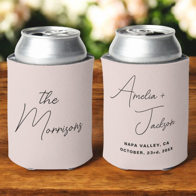 Wedding Favor Blush Pink Modern Minimalist Names Can Cooler (Creator Uploaded)