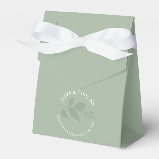 Wedding Favor Box Classy Sage Green Leaves (Front Side)