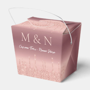 Wedding Favor Box Rose Blush Sparkle Text Name
