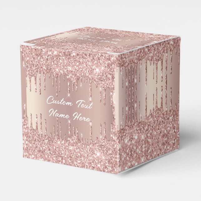Wedding Favor Box Rose Gold Glitter Custom Text (Front Side)