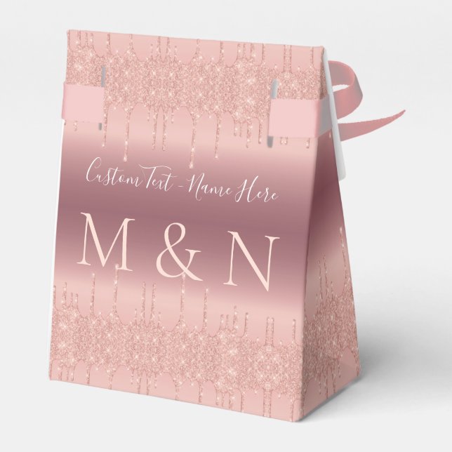 Wedding Favor Box Rose Gold with Your Text Name (Back Side)