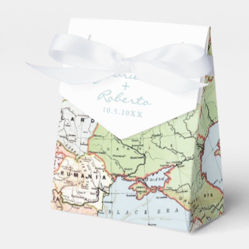 Wedding Favor Box Vintage Map Travel Theme