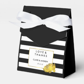 Wedding Favor Boxes | Black Stripe & Gold Peony