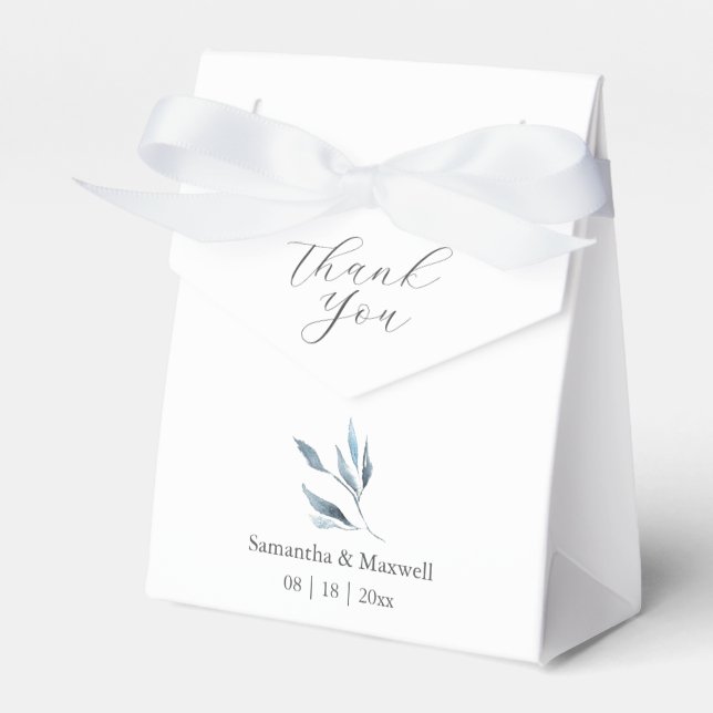 Wedding Favor Boxes Dusty Blue Botanicals (Front Side)