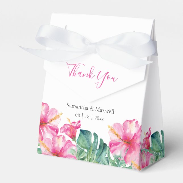 Wedding Favor Boxes Watercolor Florals Palm Leaves (Front Side)